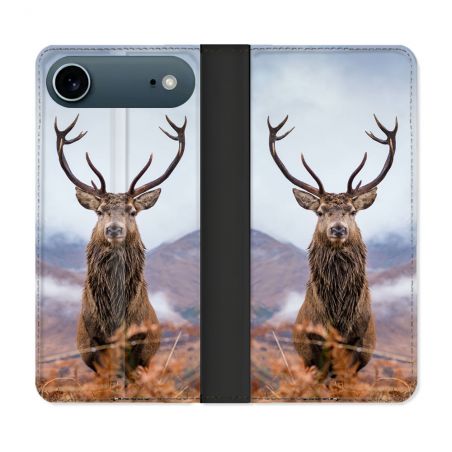 Housse cuir portefeuille Pour Iphone 17 Air Chasse Chevreuil Montagne