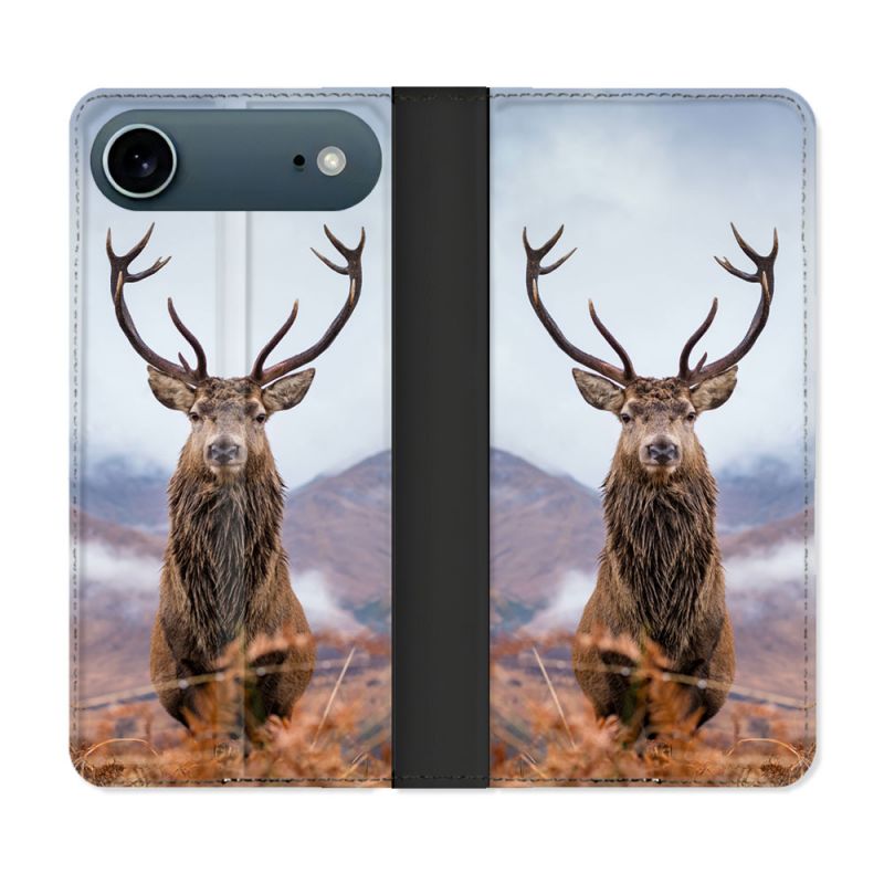 Housse cuir portefeuille Pour Iphone 17 Air Chasse Chevreuil Montagne
