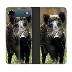 Housse cuir portefeuille Pour Iphone 17 Air Chasse Sanglier bois