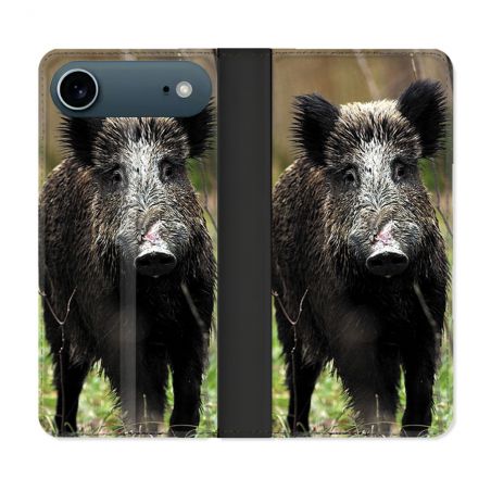 Housse cuir portefeuille Pour Iphone 17 Air Chasse Sanglier bois