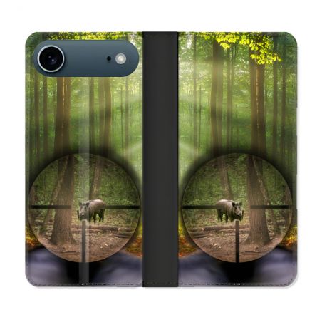 Housse cuir portefeuille Pour Iphone 17 Air Chasse Sanglier Viseur