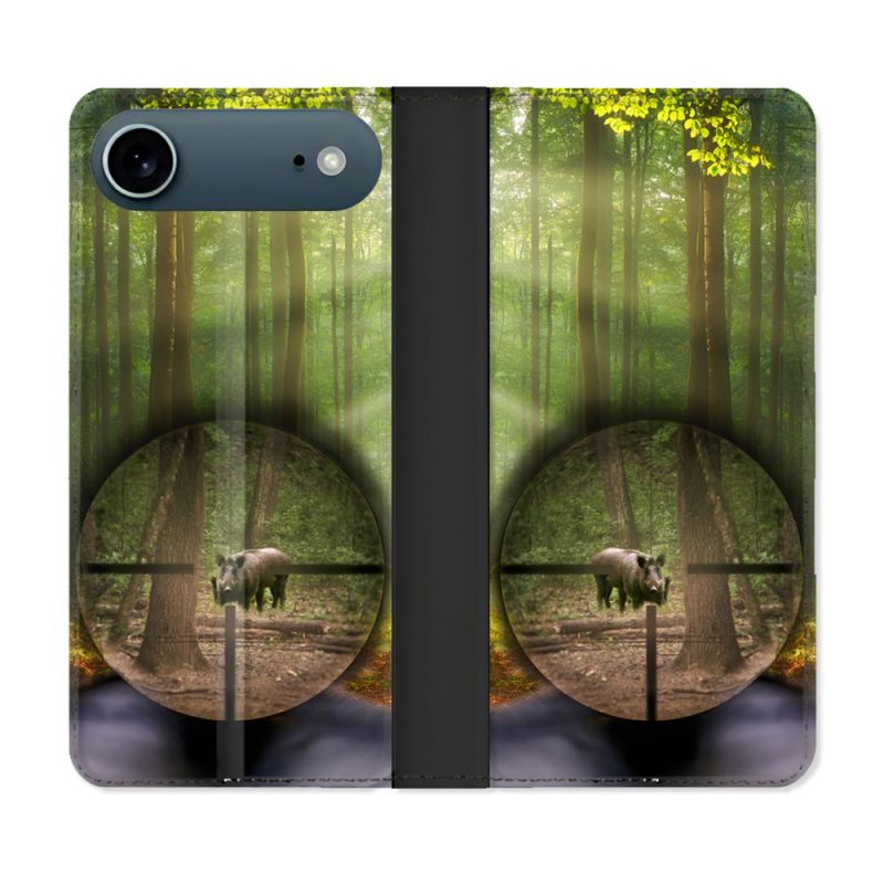 Housse cuir portefeuille Pour Iphone 17 Air Chasse Sanglier Viseur