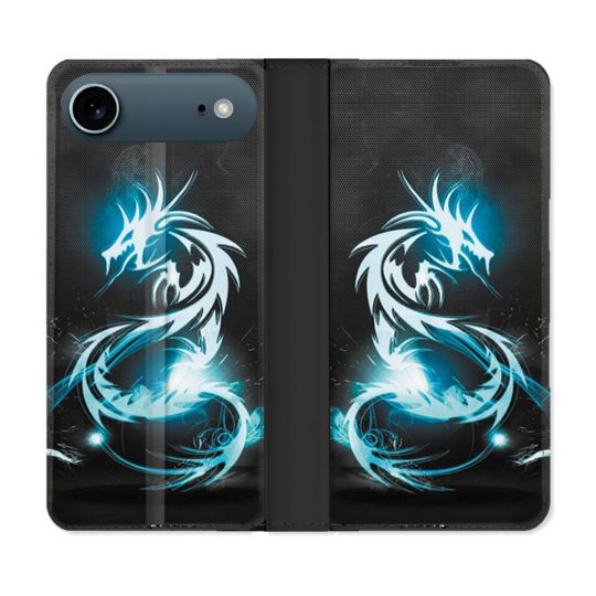 Housse cuir portefeuille Pour Iphone 17 Air Fantastique Dragon Bleu
