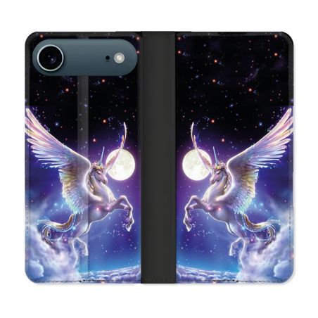 Housse cuir portefeuille Pour Iphone 17 Air Fantastique Licorne Céleste