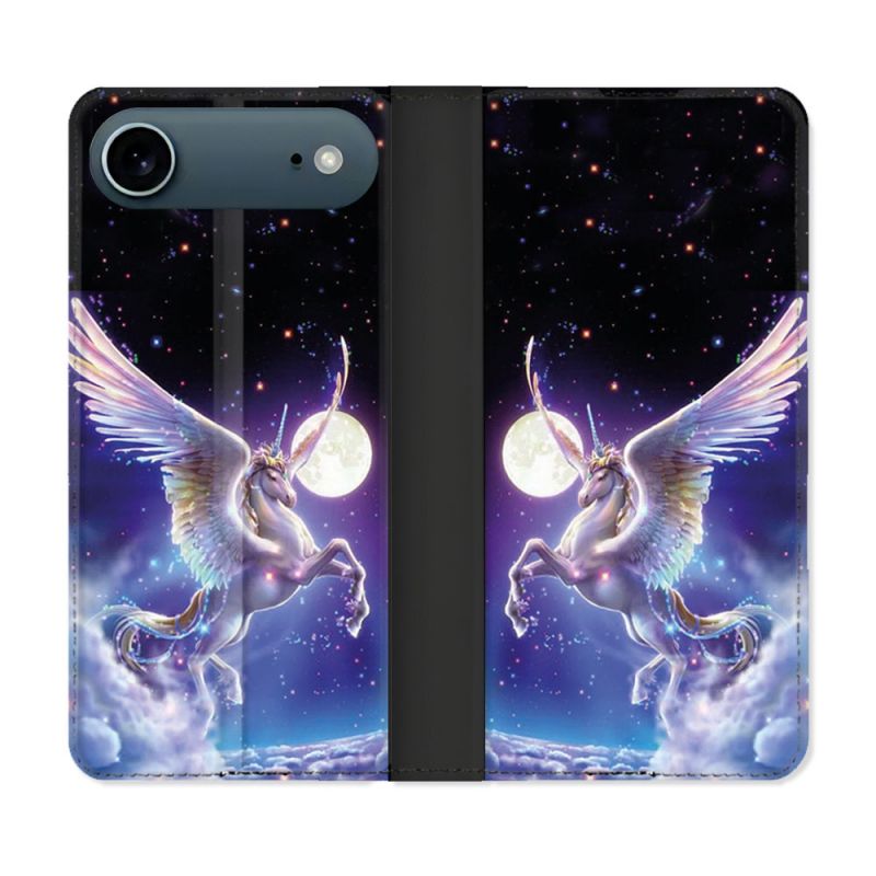 Housse cuir portefeuille Pour Iphone 17 Air Fantastique Licorne Céleste