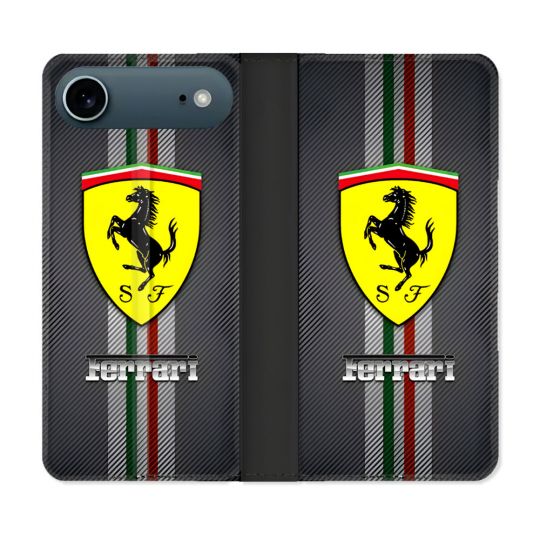 Housse cuir portefeuille Pour Iphone 17 Air Ferrari Carbone