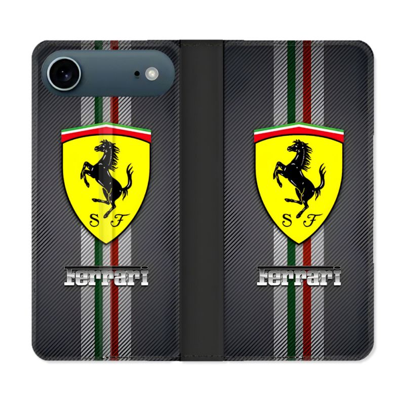 Housse cuir portefeuille Pour Iphone 17 Air Ferrari Carbone