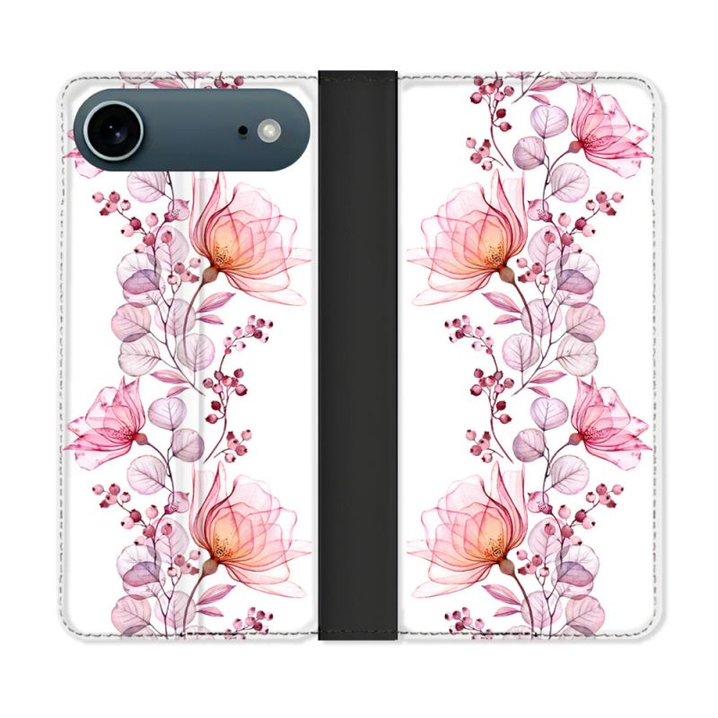 Housse cuir portefeuille Pour Iphone 17 Air Fleur Eclosion