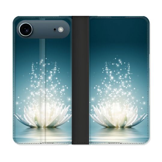 Housse cuir portefeuille Pour Iphone 17 Air Fleur Lotus Blanc