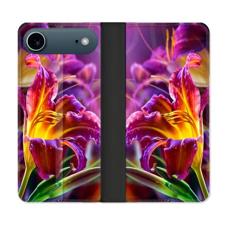 Housse cuir portefeuille Pour Iphone 17 Air Fleur Lys Color