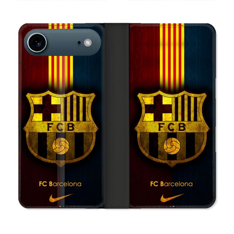 Housse cuir portefeuille Pour Iphone 17 Air Foot FC Barcelone Vintage