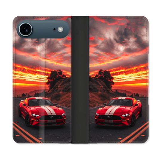 Housse cuir portefeuille Pour Iphone 17 Air Ford Mustang GT500 Rouge