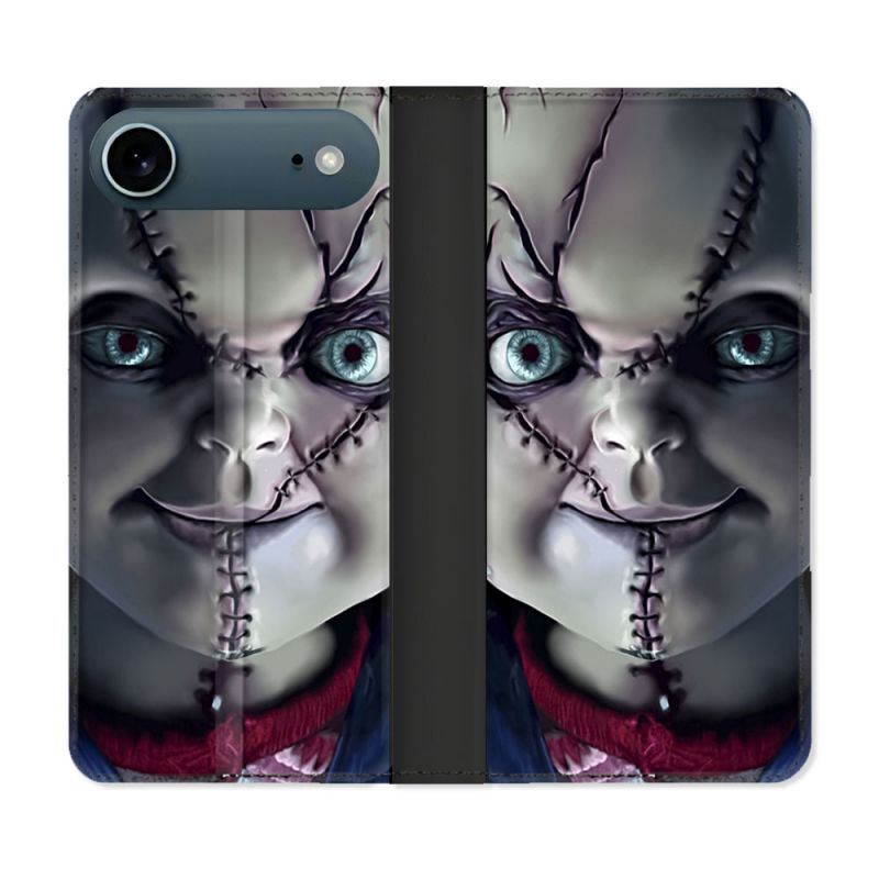 Housse cuir portefeuille Pour Iphone 17 Air Horreur Chucky Cicatrice