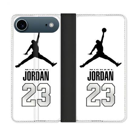 Housse cuir portefeuille Pour Iphone 17 Air Jordan 23 Blanc