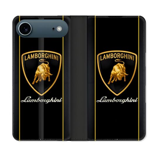 Housse cuir portefeuille Pour Iphone 17 Air Lamborghini Carbone
