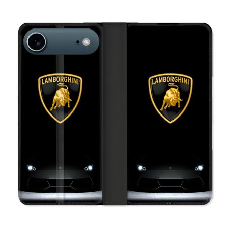 Housse cuir portefeuille Pour Iphone 17 Air Lamborghini Noir