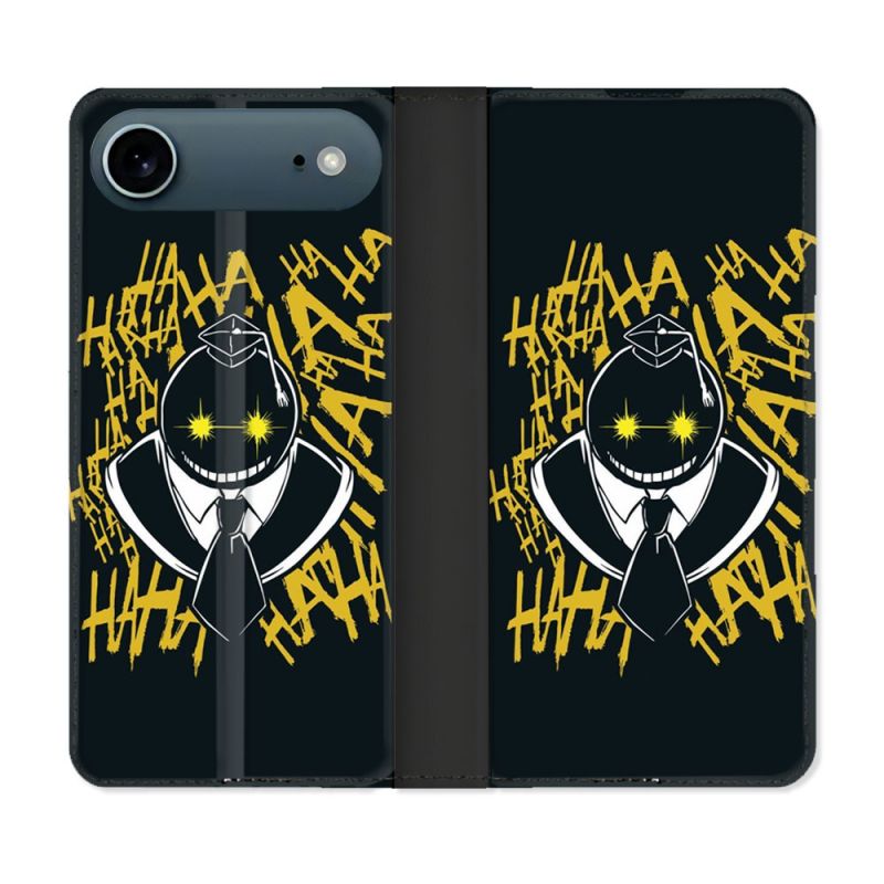 Housse cuir portefeuille Pour Iphone 17 Air Manga Assassination Classroom Kuro Noir