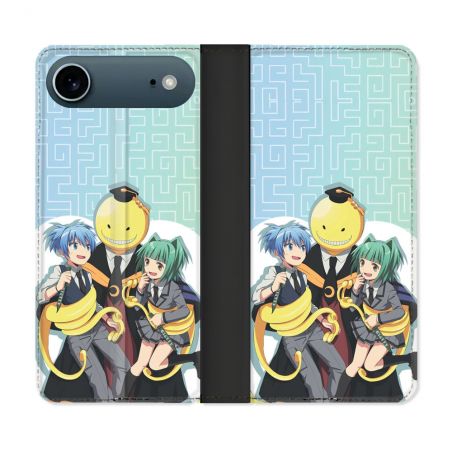 Housse cuir portefeuille Pour Iphone 17 Air Manga Assassination Classroom Kuro Trio