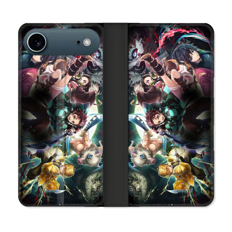 Housse cuir portefeuille Pour Iphone 17 Air Manga Demon Slayer Groupe