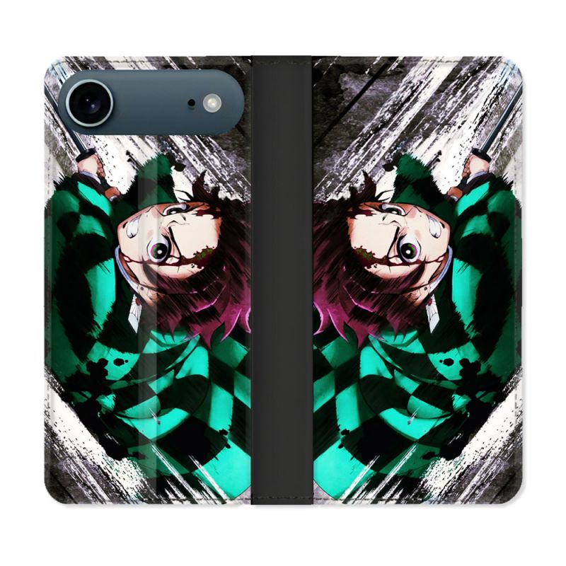 Housse cuir portefeuille Pour Iphone 17 Air Manga Demon Slayer Tanjiro