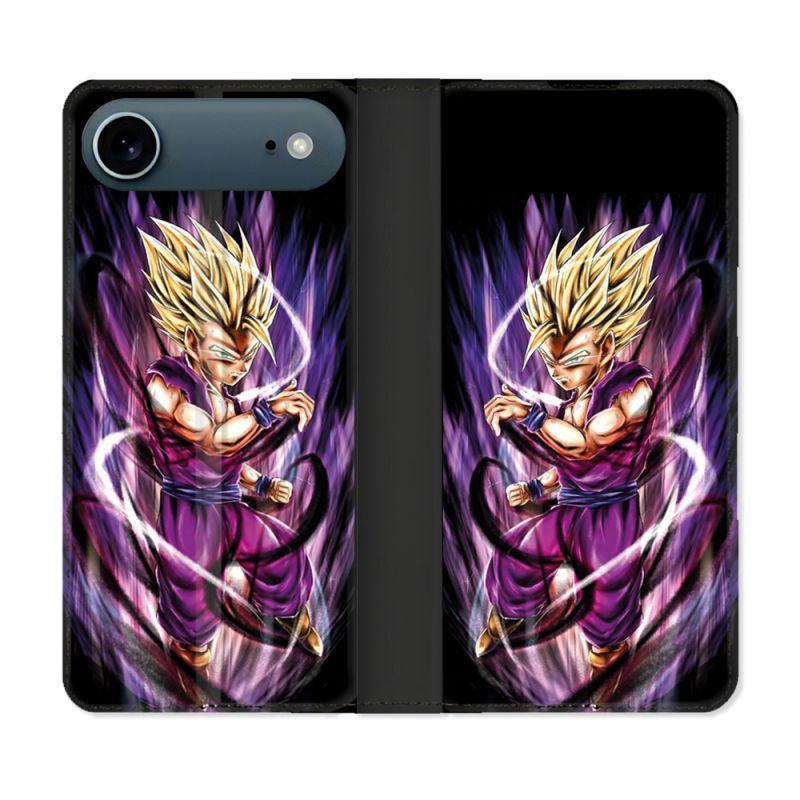 Housse cuir portefeuille Pour Iphone 17 Air Manga Dragon Ball Sangohan Violet