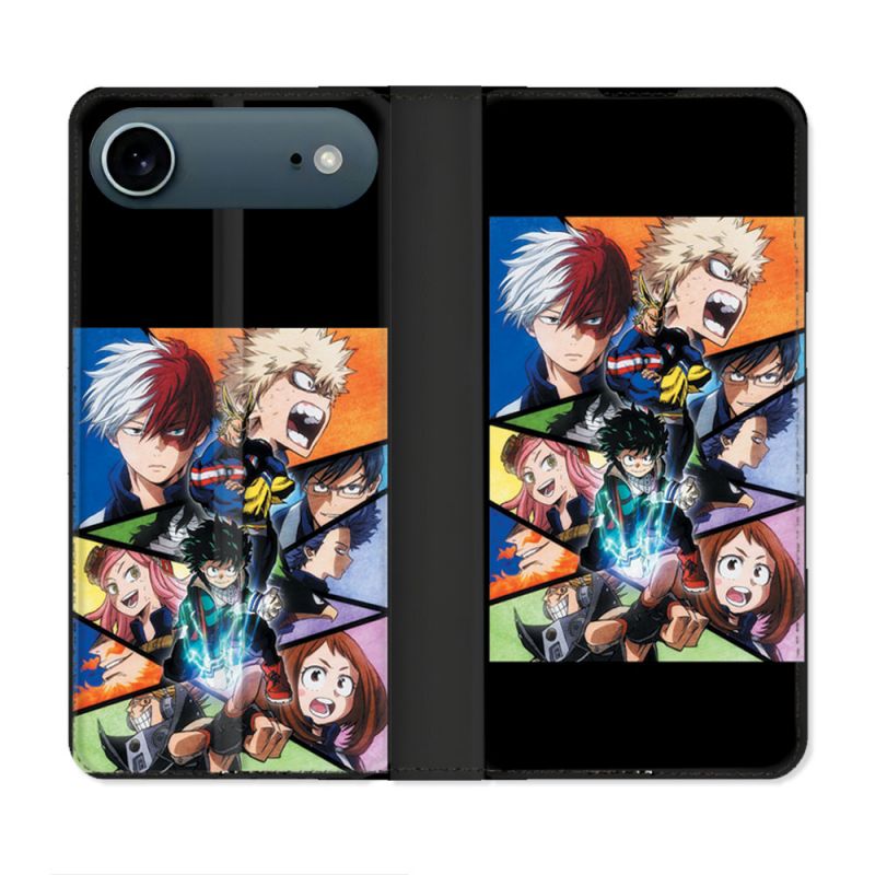 Housse cuir portefeuille Pour Iphone 17 Air Manga My Hero Academia Noir