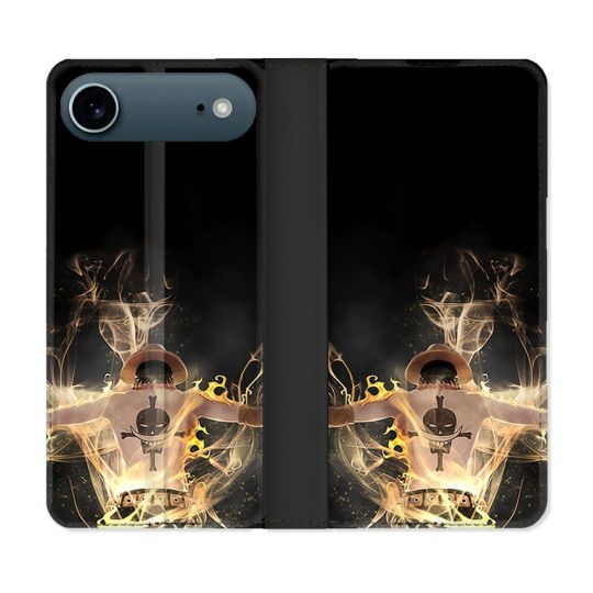 Housse cuir portefeuille Pour Iphone 17 Air Manga One Piece Ace Noir