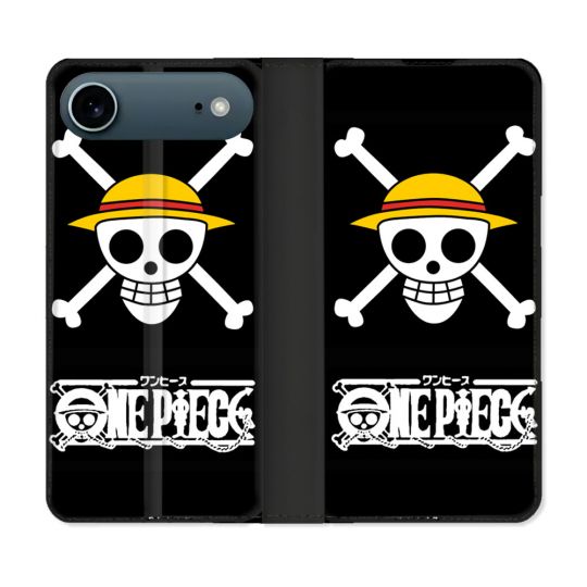 Housse cuir portefeuille Pour Iphone 17 Air Manga One Piece Tete de Mort
