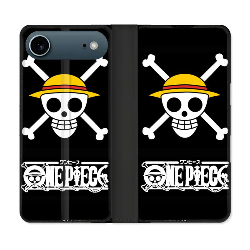 Housse cuir portefeuille Pour Iphone 17 Air Manga One Piece Tete de Mort