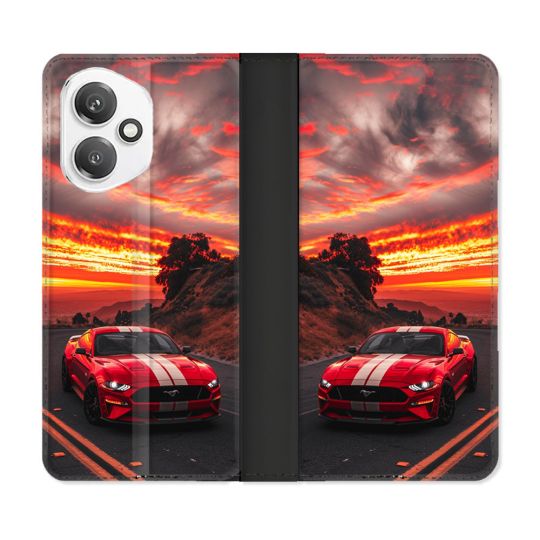 Housse cuir portefeuille Pour Honor 400 5G Ford Mustang GT500 Rouge