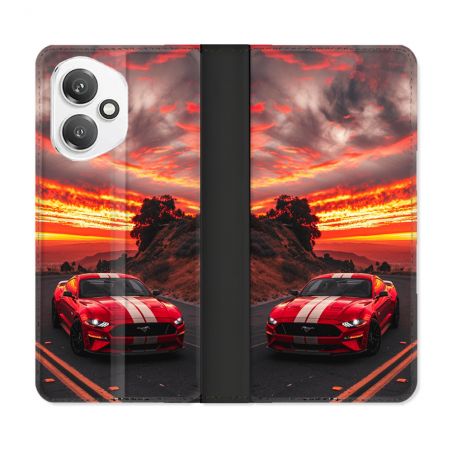 Housse cuir portefeuille Pour Honor 400 5G Ford Mustang GT500 Rouge