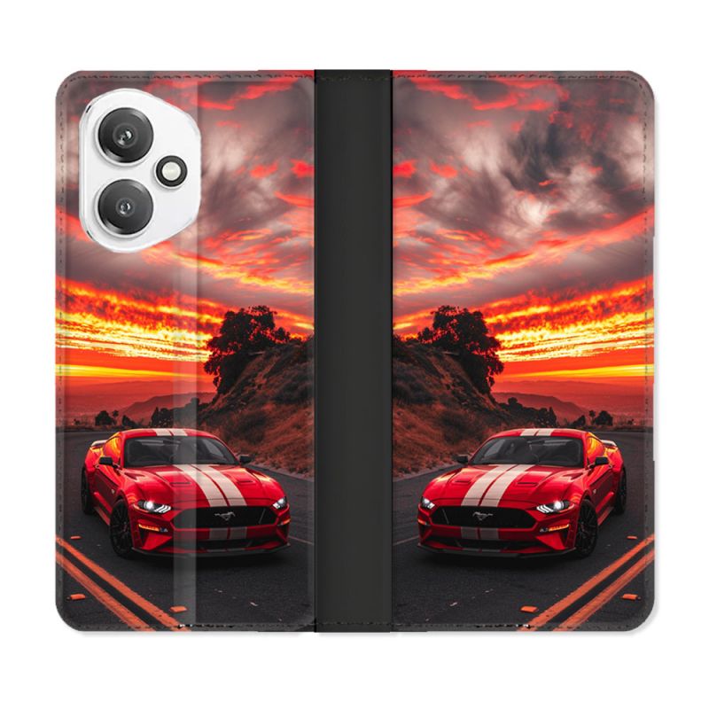 Housse cuir portefeuille Pour Honor 400 5G Ford Mustang GT500 Rouge
