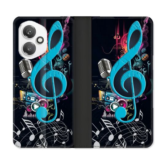 Housse cuir portefeuille Pour Honor 400 5G Musique Cle Sol Bleu