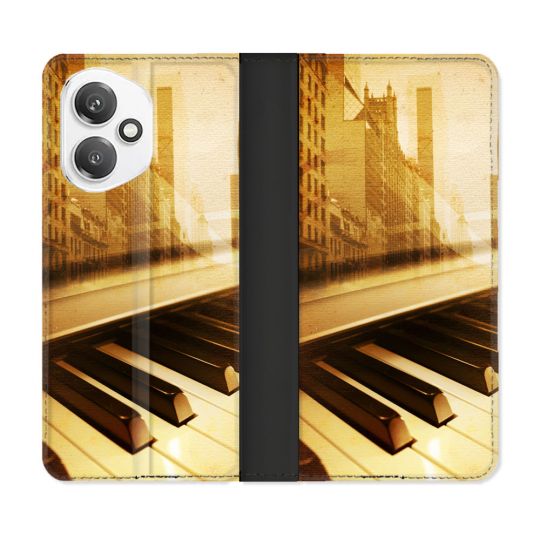 Housse cuir portefeuille Pour Honor 400 5G Musique Piano Retro