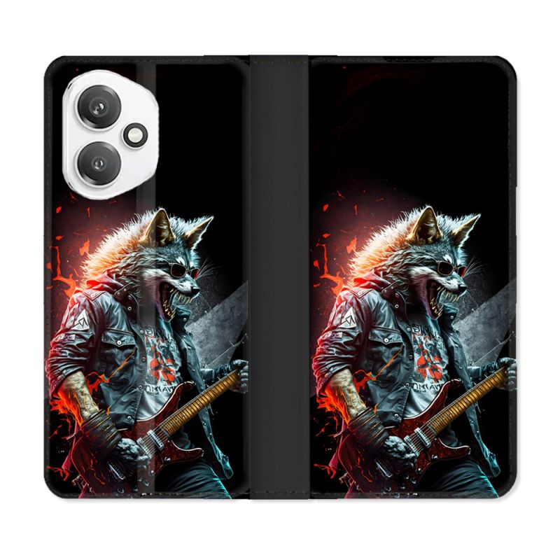 Housse cuir portefeuille Pour Honor 400 5G Musique Rock Loup