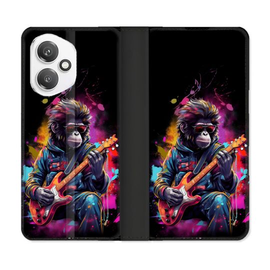 Housse cuir portefeuille Pour Honor 400 5G Musique Rock Singe