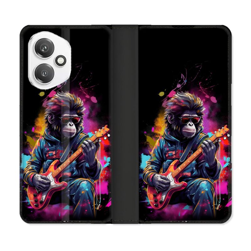 Housse cuir portefeuille Pour Honor 400 5G Musique Rock Singe