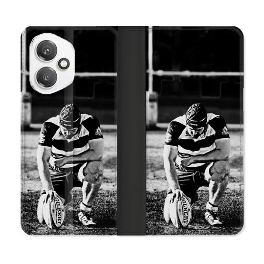 Housse cuir portefeuille Pour Honor 400 5G Sport Rugby Noir Blanc