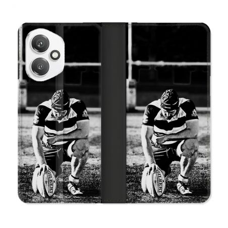 Housse cuir portefeuille Pour Honor 400 5G Sport Rugby Noir Blanc