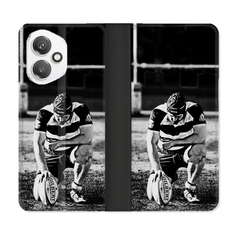 Housse cuir portefeuille Pour Honor 400 5G Sport Rugby Noir Blanc