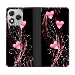 Housse cuir portefeuille Pour Honor 400 Lite 5G Amour Coeur Rose Montant sur Noir