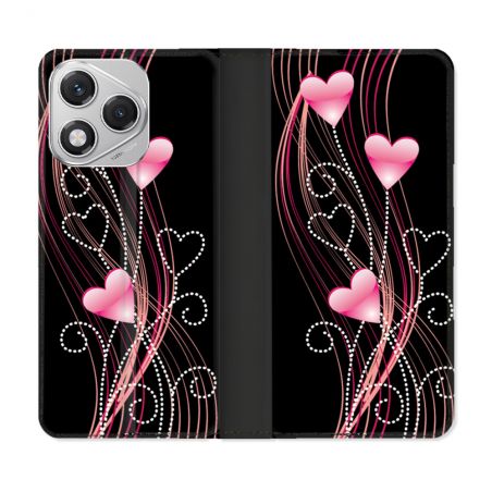 Housse cuir portefeuille Pour Honor 400 Lite 5G Amour Coeur Rose Montant sur Noir