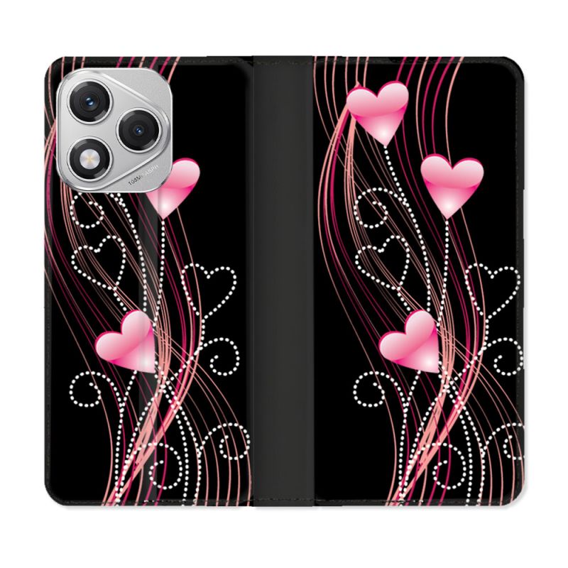 Housse cuir portefeuille Pour Honor 400 Lite 5G Amour Coeur Rose Montant sur Noir