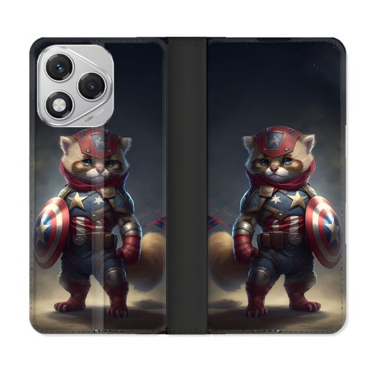 Housse cuir portefeuille Pour Honor 400 Lite 5G Animal Chat America