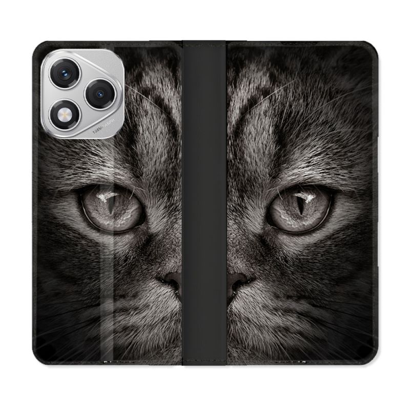 Housse cuir portefeuille Pour Honor 400 Lite 5G Animal Chat Gris