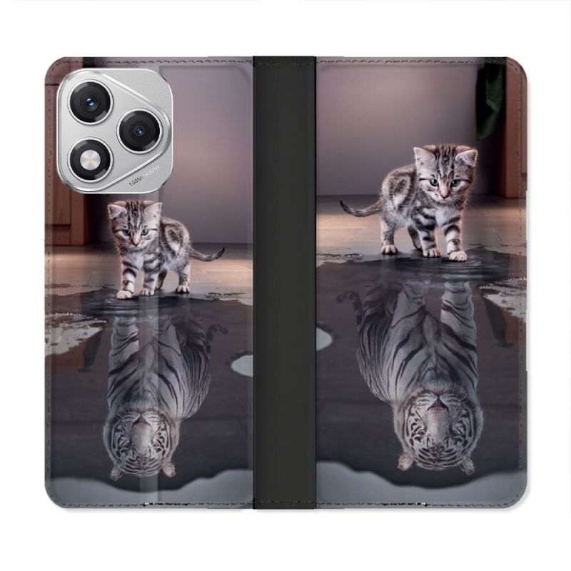 Housse cuir portefeuille Pour Honor 400 Lite 5G Animal Chat Reflet