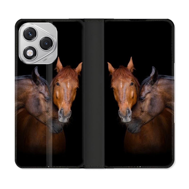Housse cuir portefeuille Pour Honor 400 Lite 5G Animal Cheval Marron