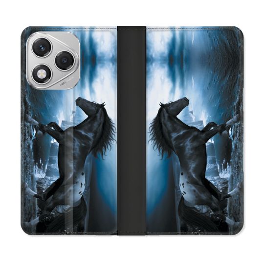 Housse cuir portefeuille Pour Honor 400 Lite 5G Animal Cheval Noir