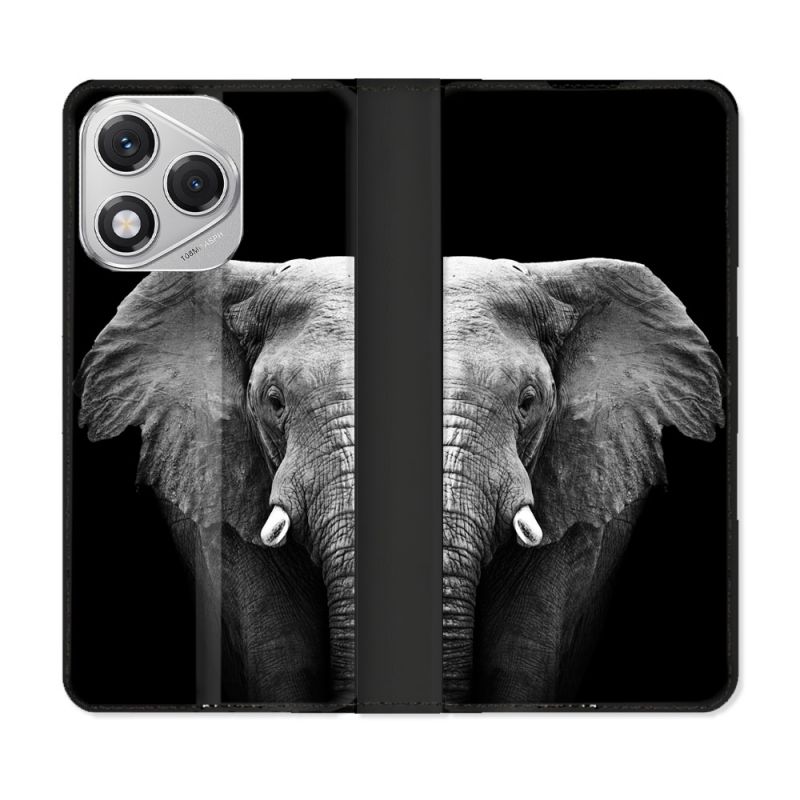 Housse cuir portefeuille Pour Honor 400 Lite 5G Animal Elephant Noir