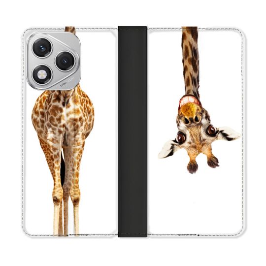 Housse cuir portefeuille Pour Honor 400 Lite 5G Animal Girafe Blanche